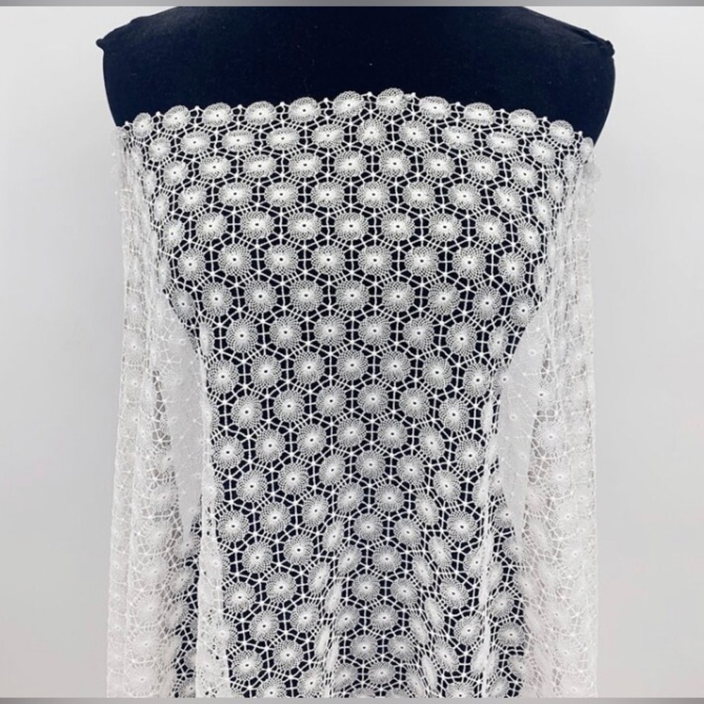 Ivory White Fabric with Geometric Broderie